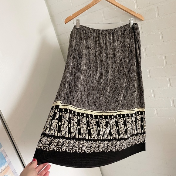 Vintage 80s 90s Matching Set (2) Slinky Midi skirt Mixed print Black Cream 1X - Picture 6 of 8